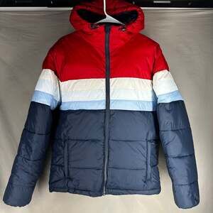 Retro Style Goodfellow & Co Men's Colorblock Striped Puffer Jacket with Hood Siz